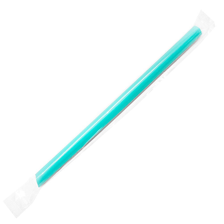 Boba Straws, 9" Wrapped Angle Cut 10mm Aqua 1600ct