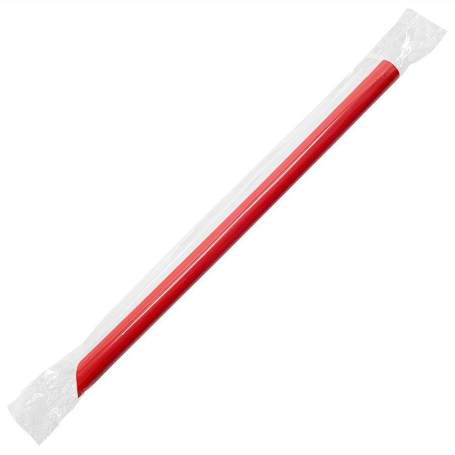 Boba Straws, 9" Wrapped Angle Cut 10mm Red 1600ct