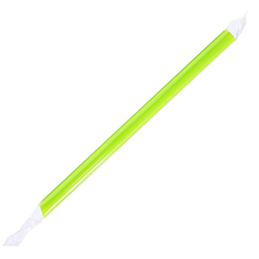 Boba Straws, 9" Wrapped Angle Cut 10mm Green 1600ct